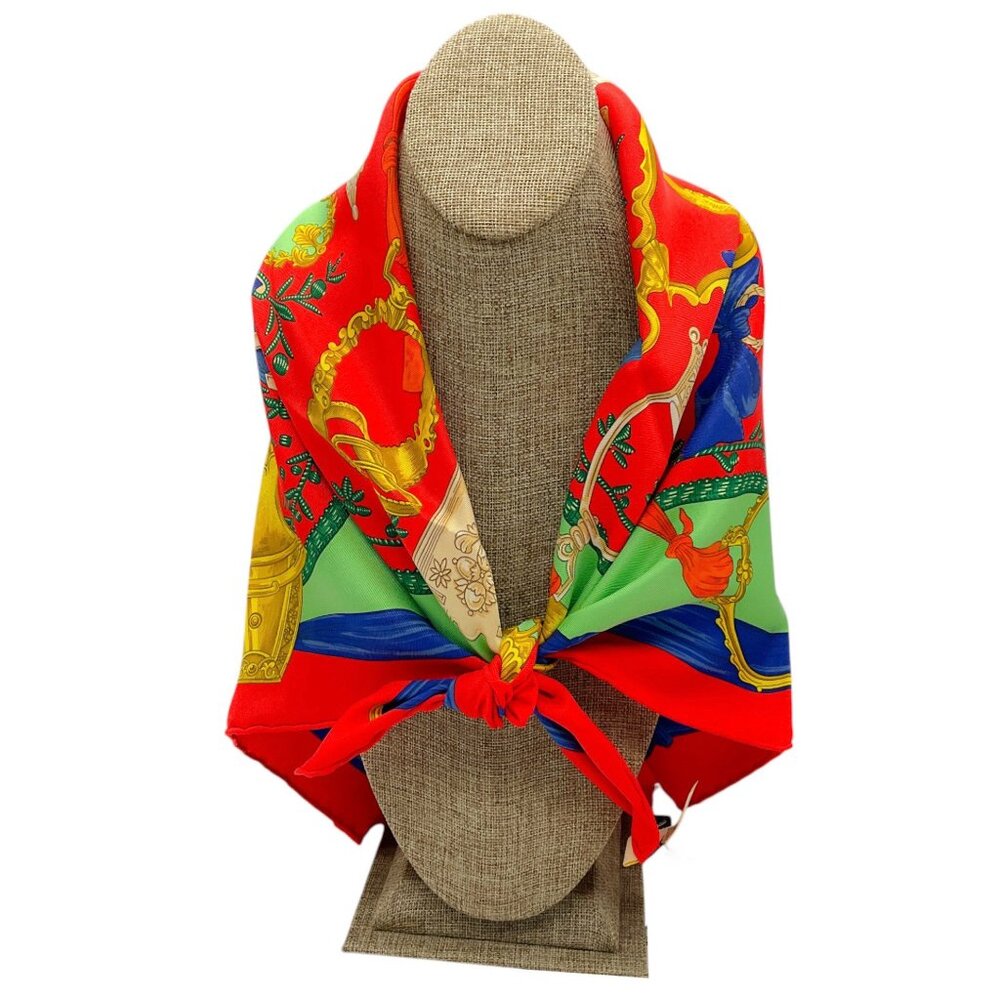 Hermes Red / Blue / Green Etriers Carre Vintage 70 Square Silk Twill Scarf - Picture 2 of 13